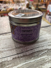 Load image into Gallery viewer, Namaste secrets scented candle in Tin with glass lid
